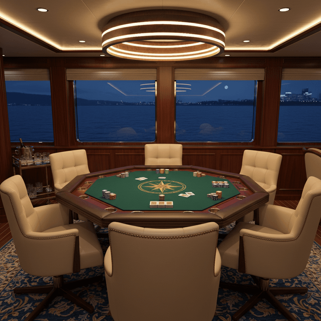 Poker table aboard luxury yacht ready for play